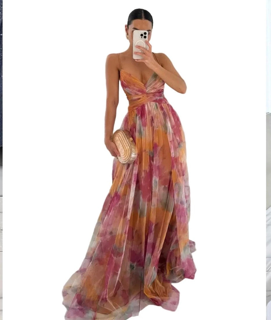 Pink Flower Maxi Dress